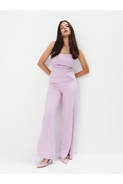 NO BRAND Pantaloni Material Lila Neted Clasic Cu picior larg Mohito XS