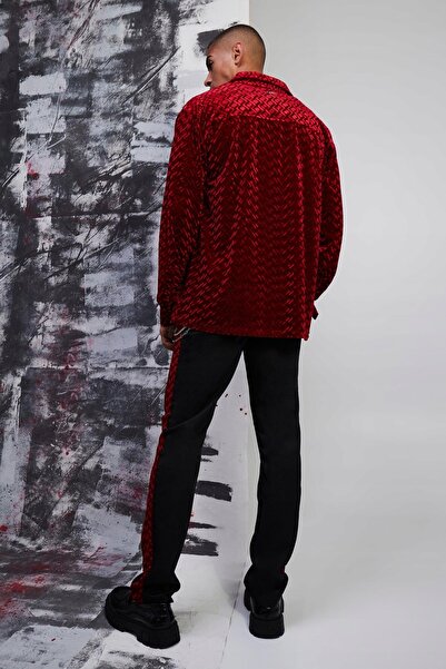 NO BRAND Pantaloni Eleganți Simpli din Catifea Roșie cu Model Clasic Boohooma...