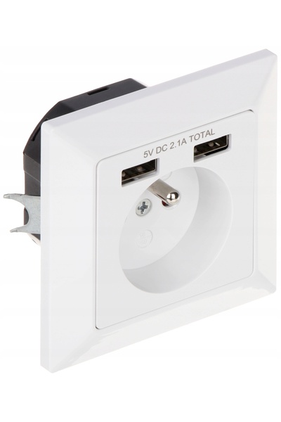 NO BRAND Priză simplă cu 1x USB + 2x USB 2.1A Alb Orno