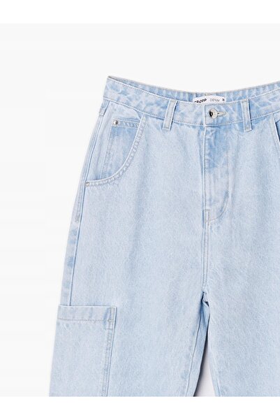 NO BRAND Pantaloni din bumbac albastru deschis, stil blugi/joggeri, largi, cu...