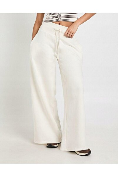 NO BRAND Pantaloni de trening bej, lungi, cu picior larg, cu buzunare, talie ...