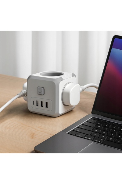NO BRAND Cablu prelungitor USB, priză multiplă cu 3 prize, splitter cu întrer...