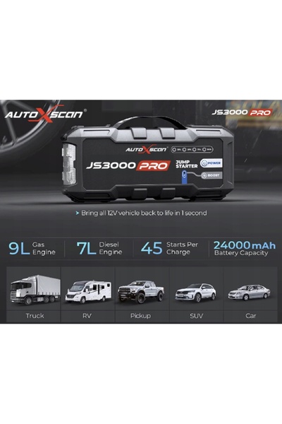 NO BRAND Autoxscan Js3000 24000 Mah 3000 a Demaror auto cu lanternă LED