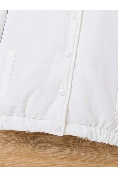 NO BRAND Jachetă albă matlasată din fleece plușat, cu guler și închidere cu c...