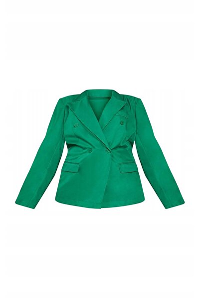 NO BRAND Blazer verde cu mâneci lungi, mărimi mari, guler, Prettylittlething 44