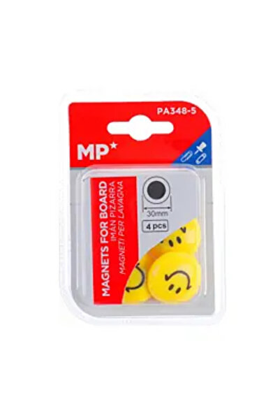 Main Set de 4 magneți de tablă MP, design cu față zâmbitoare, 30 mm, Galben