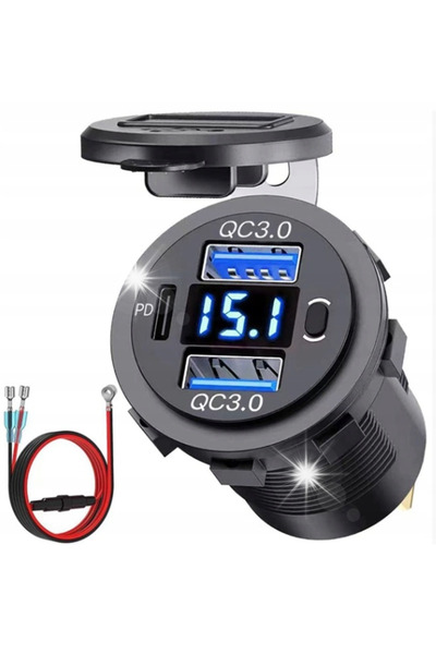 NO BRAND WOLOTMIERZ 12V 24V IP65 USB 2 QC 3.0 PD Priză auto cu întrerupător 66W