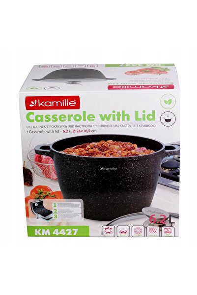 NO BRAND Set de vase de gătit din granit 6.2 L cu capac de sticlă, compatibil...