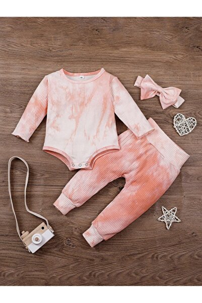 NO BRAND Set portocaliu Bory cu mânecă lungă și pantaloni tie-dye Shein 74