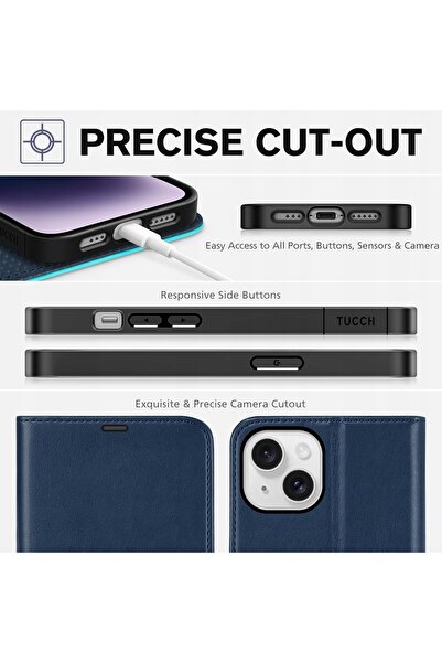 NO BRAND Husă din piele Tucch tip portofel cu protecție RFID pentru iPhone 15...