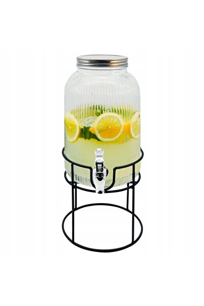 adler Carafă cu robinet 4L, distribuitor de băuturi, din sticlă striată, pe s...