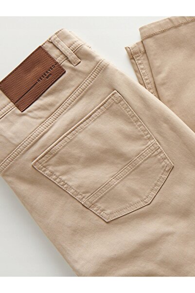 NO BRAND Pantaloni slim bej, clasici, din bumbac, cu buzunare, fermoar simplu...