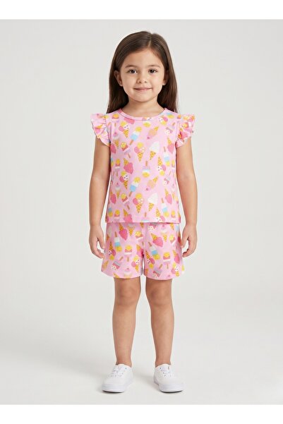 Babyqlo Girls Pink Ice Cream Print Shorts Set