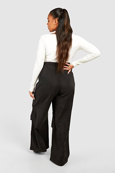NO BRAND Boohoo 48 Pantaloni elastici negri, lungi, largi, netezi, clasici, c...