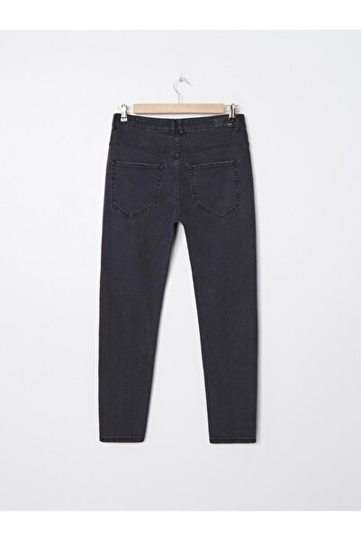 NO BRAND Blugi negri, conici, lungi, din bumbac, croială slim, cu aspect uzat...