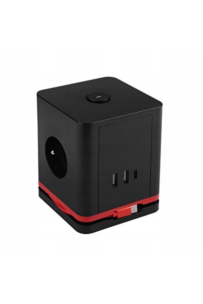 NO BRAND Cablu prelungitor Cube Gn Z/U +USB A+USB C 1.5m Negru