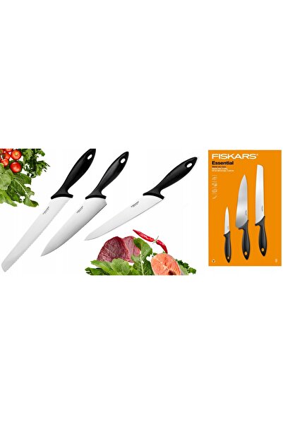FiSKARS SET ESENȚIAL 3 CUȚITE DE BUCĂTĂRIE / OȚEL INOXIDABIL HRC 53