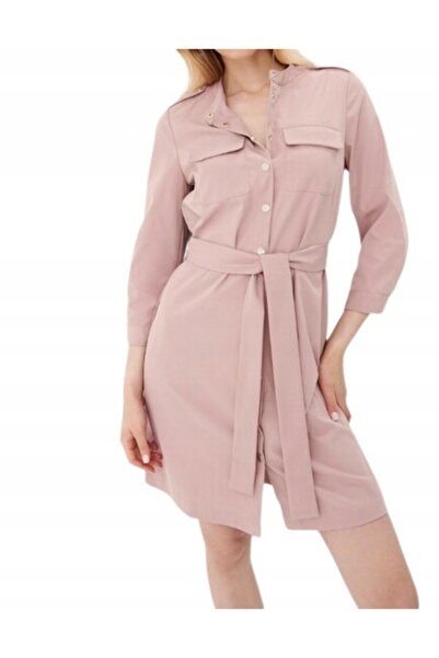 NO BRAND Rochie mini roz pudrat cu mâneci trei sferturi, închidere cu nasturi...