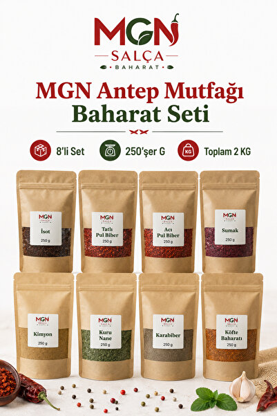 Mgn Antep Mutfağı Baharat Seti 8’li 250 g İsot Pul Biber Sumak Kimyon Nane Ka...