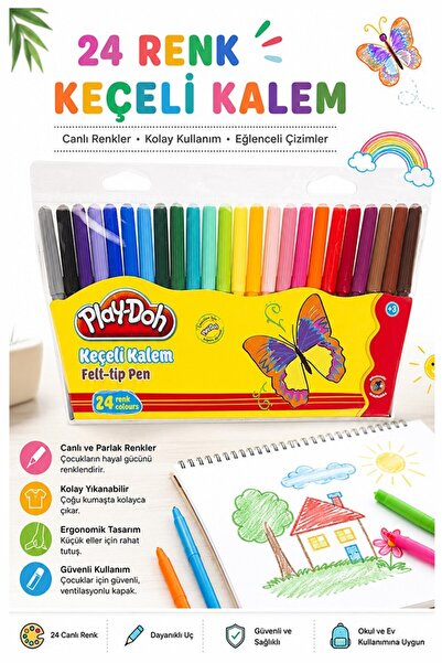 Artlantis Keçeli Kalem 24 Renk 1 Paket Play-Doh 24 lü Keçeli Kalem Canlı Renk...