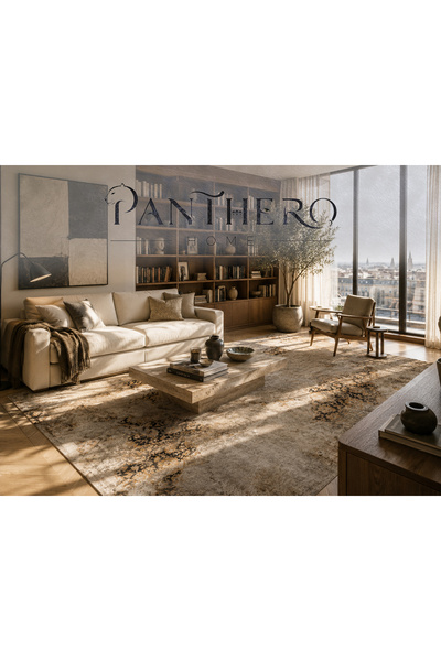 Panthero Home Bej Vintage Eskitme Desenli Kaymaz Taban Süngerli Yıkanabilir Halı