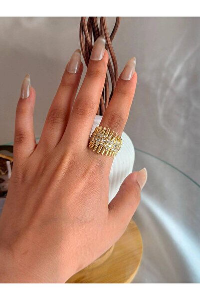 ANKA JEWELLRY خاتم نسائي من الفولاذ بتصميم شعاع الشمس مرصع بحجر الزركون، لون ...