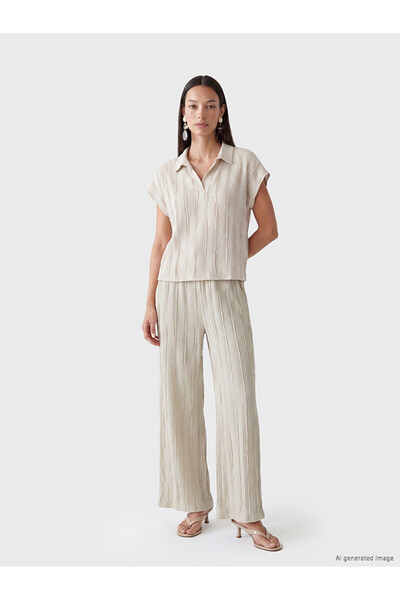 LC Waikiki Gray Textured Women's Trousers with Elastic Waist