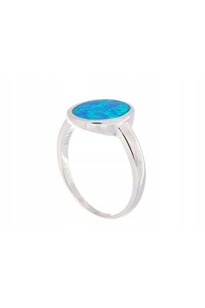 NO BRAND Inel de argint placat cu rodiu, mărimea 17, cu opal de 13mm, cadou