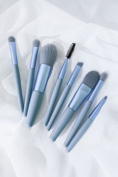 safestore مجموعة فرش مكياج احترافية زرقاء مكونة من 8 قطع مع حقيبة - فرشاة ناع...