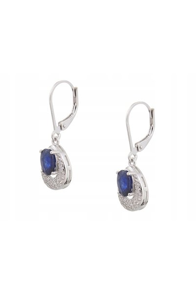 NO BRAND Cercei lungi din argint, placați cu rodiu, cu safir natural