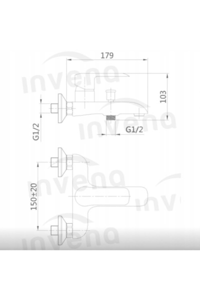 NO BRAND Baterie de baie monocomandă, montată pe perete, Invena Siros Negru
