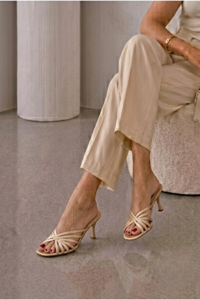 ÜNAL ÖZER Women's Beige Satin Strap Slippers Un001-0390
