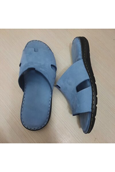 KAPAR نعل طبي من جلد النوبوك الأصلي من الداخل والخارج، لون أزرق، شبشب