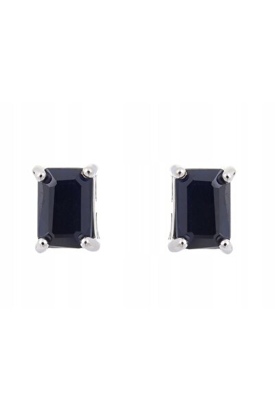 NO BRAND Cercei de argint cu safir natural, octogonal 6x4, rodiati, cadou