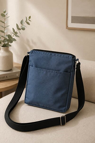 sewingya 27x25x6 cm İndigo %100 Pamuk Unisex Ayarlanabilir Askılı Postacı Çan...