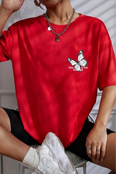 yombaa Γυναικείο μπλουζάκι Oversize White Butterfly Printed