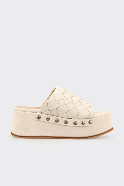 Elle Shoes Bej Deri Kadın Terlik