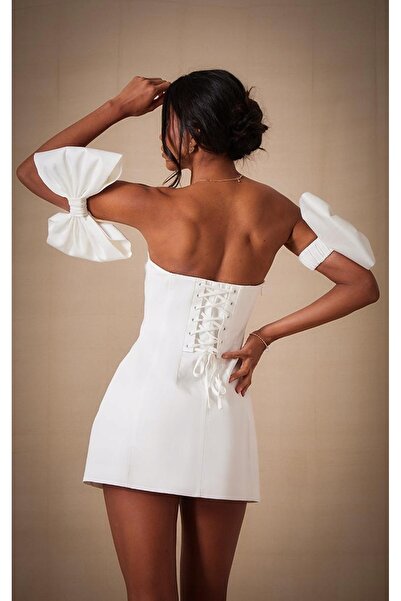 NO BRAND Prettylittlething 38 Rochie mini de cocktail albă, tip corset, cu și...