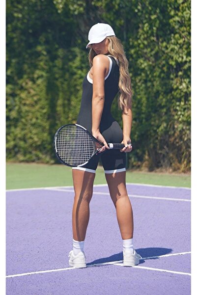 NO BRAND Prettylittlething 36 salopetă sport neagră, simplă, cu bretele ajust...