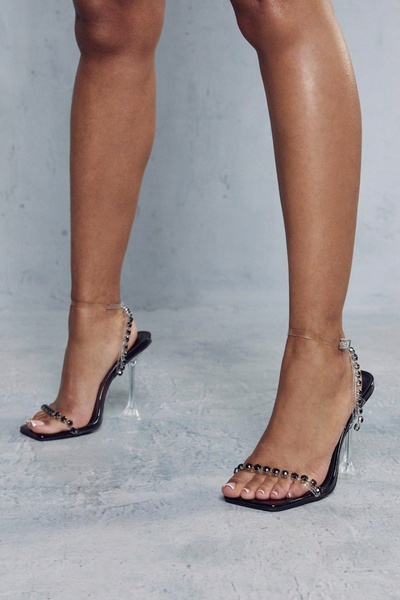 NO BRAND Sandale clasice negre cu toc stiletto, toc transparent Jette, Misspa...