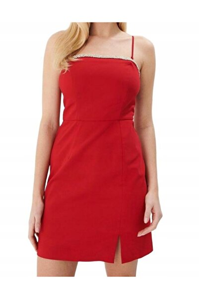 NO BRAND Rochie roșie mini simplă clasică culoare uni cu bretele Jette 42