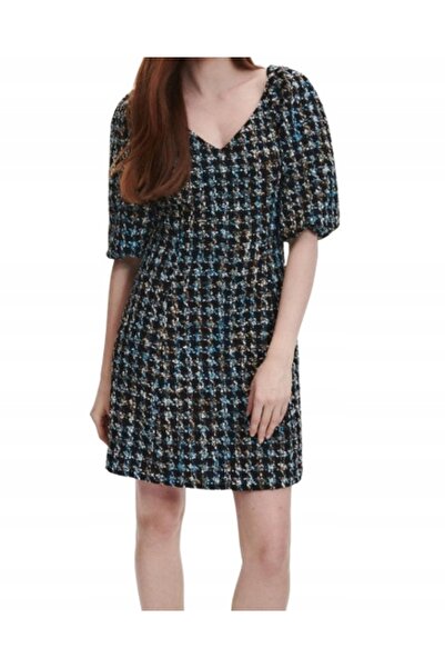 NO BRAND Rochie neagră texturată, mini, cu mâneci scurte bufante, Classic Res...