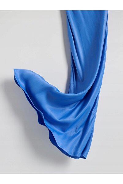 NO BRAND Rochie de cocktail maxi, albastră, din satin neted, croială dreaptă,...