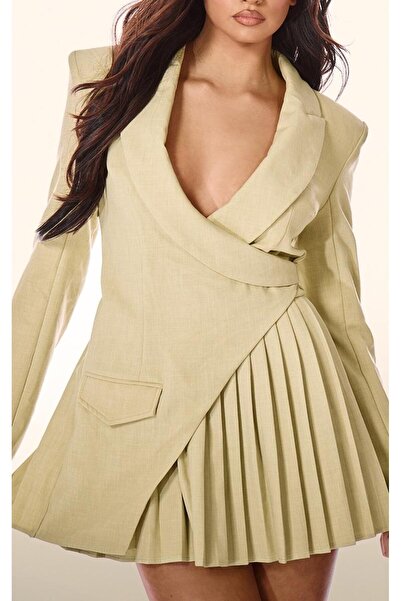 NO BRAND Rochie-jachetă verde, mini, plisată, cu mâneci, prettylittlething 38