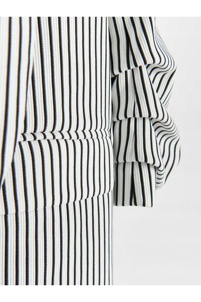 NO BRAND Alb Negru Jachetă Blazer Mâneci plisate Dungi Reserve S
