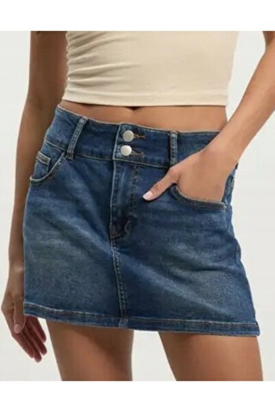 NO BRAND Fustă mini clasică din denim albastru închis cu buzunare Boohoo 38