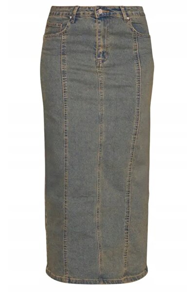 NO BRAND Fustă maxi din denim albastru cu buzunare despicate Prettylittlethin...