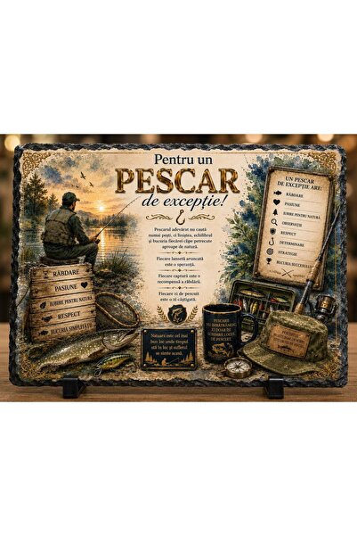 hiperborea Ardezie Personalizată – „Pentru un Pescar de Excepție” – Cadou pen...