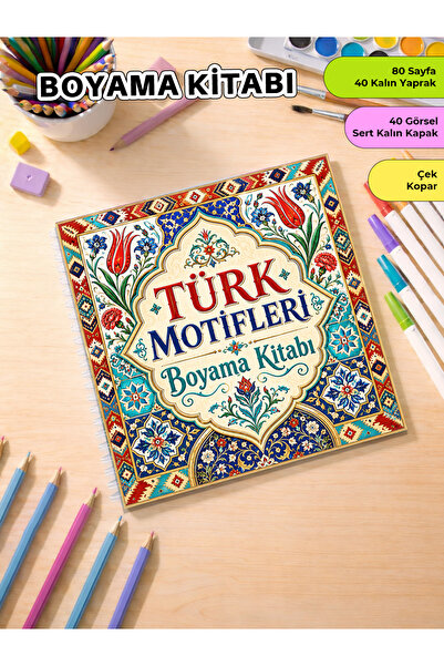 metafortoys Türk Motifleri Boyama Kitabı – 21x20 cm I 40 Görsel I Çocuklar ve...