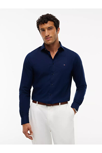Tommy Hilfiger Erkek Dar Kesim Organik Pamuklu Logo Detaylı Uzun Kollu Lacive...